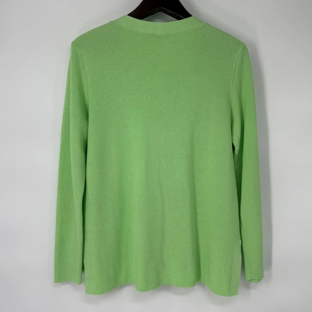 Talbots Womens Ribbed Cotton Blend V-Neck Cardigan Sweater L Spring Green Preppy - Picture 2 of 6
